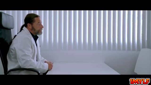 Penny Barber as hot nurse in lab coat, seductive patient exam