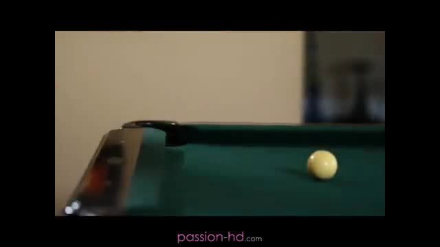 Dani Daniels bends over pool table in tight dress, hot ass up