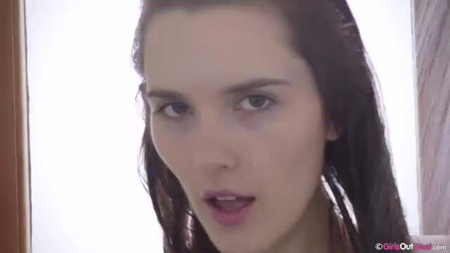 Charli's wet nude shower tease, open mouth, dark hair dripping