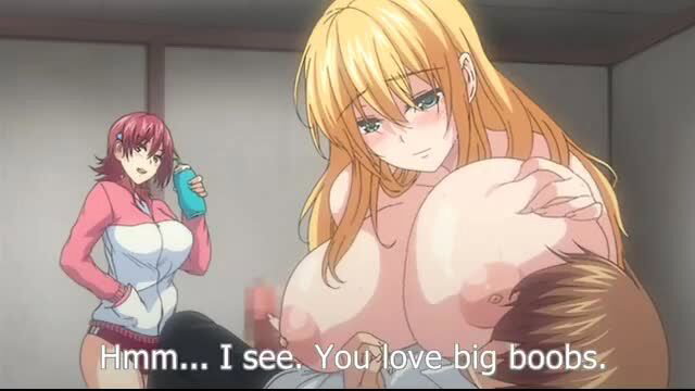 Blonde JAV babe with massive tits smothering guy, redhead watches