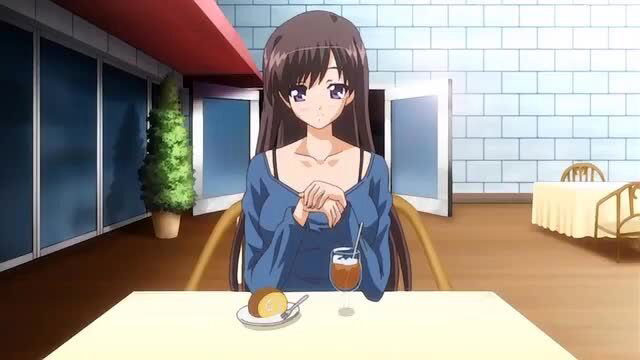 Anime hentai girl in blue dress sits at table with tea, horny French doctor patient fuck