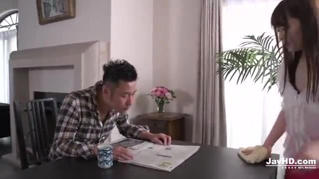 Satomi Nagase in sheer top teases husband at table JAV