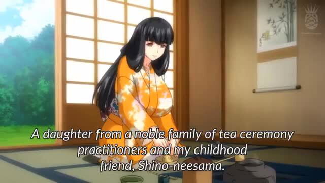 Shino-neesama black-haired hentai beauty in orange kimono, big tits
