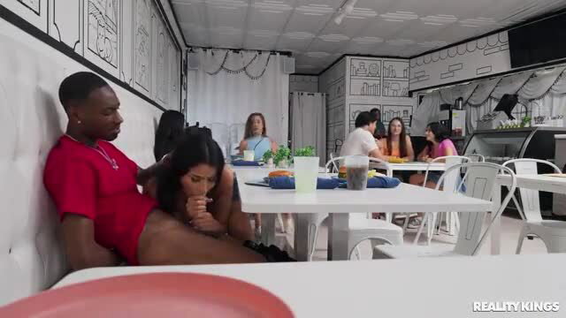 Sneaky interracial sex at party: black guy fingers busty ebony babe