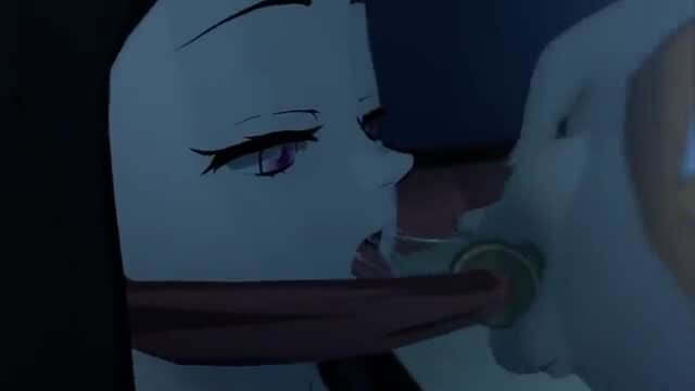 Nezuko Demon Slayer hentai fellatio on Zenitsu, anime blowjob closeup