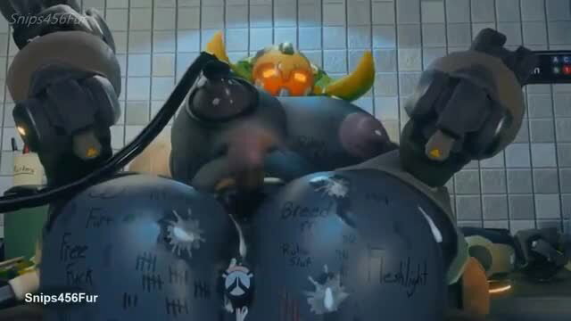 Orisa Overwatch 3D hentai robot with huge tits and ass in kitchen