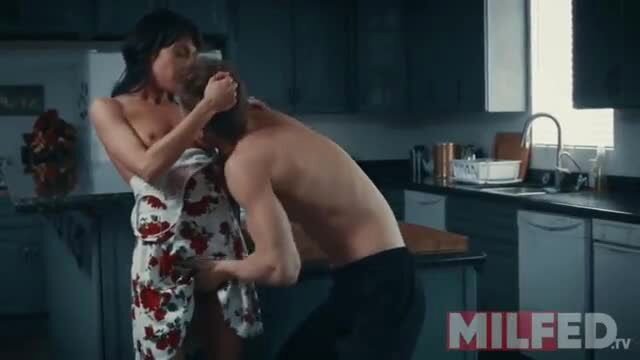 Sexy MILF teacher creampied by student in kitchen