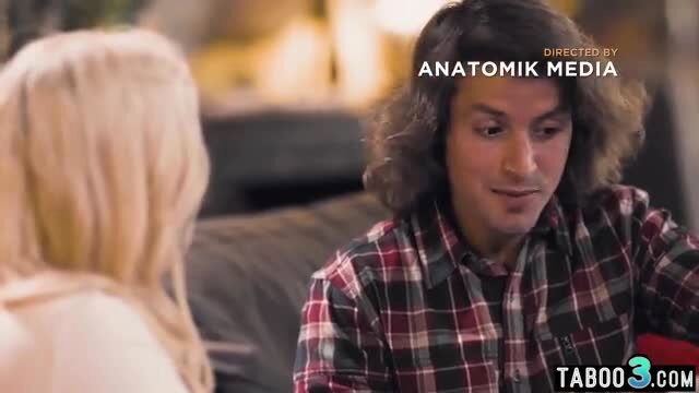 Christie Stevens blonde MILF stepmom talks to stepson in plaid shirt