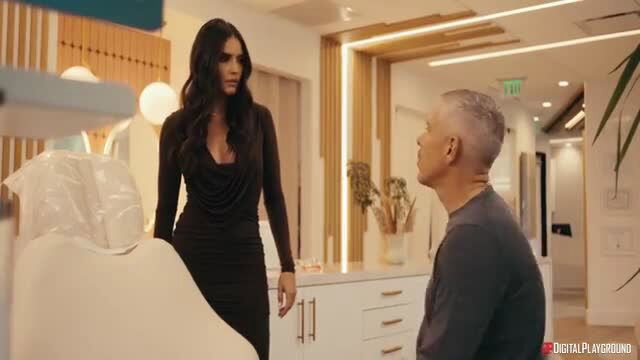 Maddie Wren in tight black dress confronts man in Under The Knife Ep 3