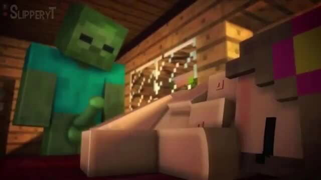 Minecraft Jenny fucked by zombie in wooden room animation