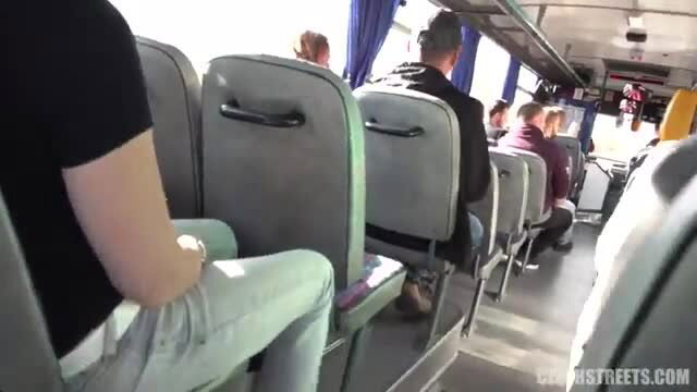 Busty amateur mommy on bus in tight jeans, cash sex POV