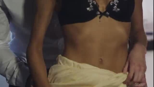 Slim brunette in black lace bra and skirt in Love For Sale S2 Ep4