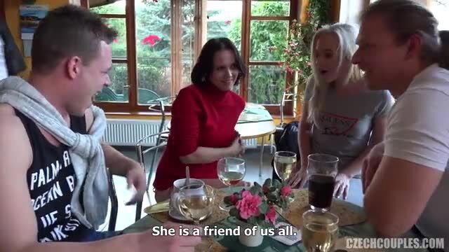 Cristal Caitlin with friends in hot restaurant group sex tease