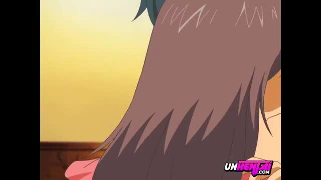 Anime JAV wife with long brown hair turns back in yellow room