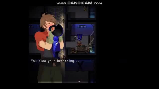 Anime girl in tight outfit holds blue boxing gloves, slows breathing in fetish scene