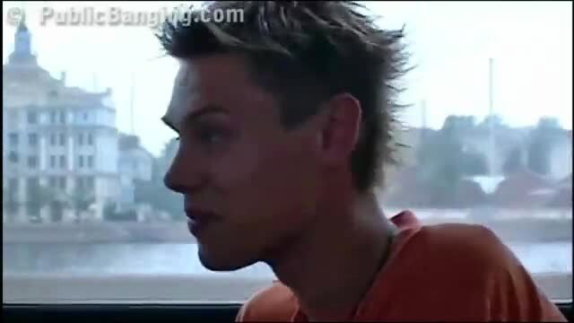 Hot teen guy on public bus, risky outdoor blowjob vibe