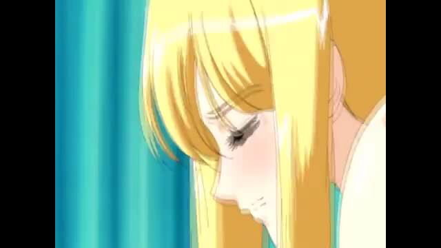 Blonde anime girl with massive tits blushing closeup in Oppai Life ep 2