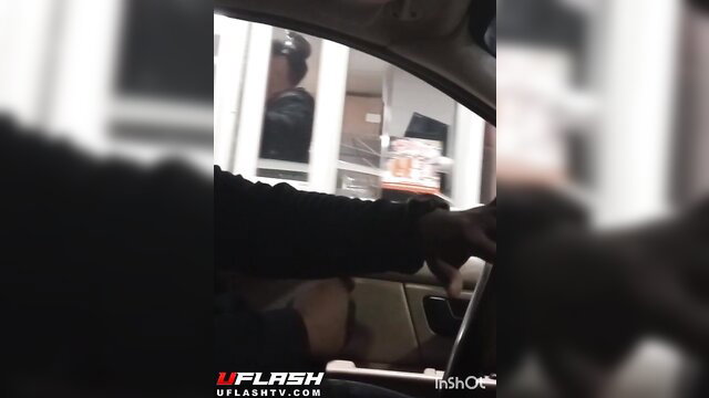 Drive-thru handjob amateur flashing with shocked reaction
