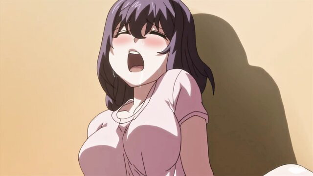 Ahegao anime girl with huge tits moaning in tight white shirt