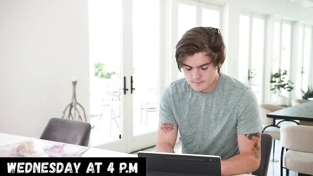 Sara Jay's Sex Week - Hot brunette MILF at table in tight tee