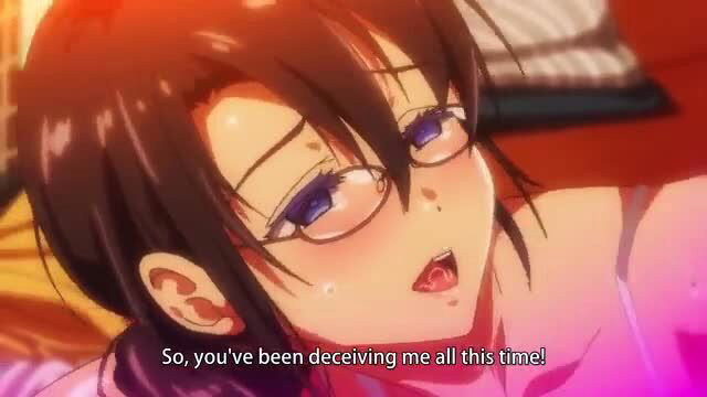 Anime girl with glasses accuses in ecstasy, flushed face closeup
