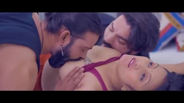 Indian threesome with busty woman kissed by bearded hunks