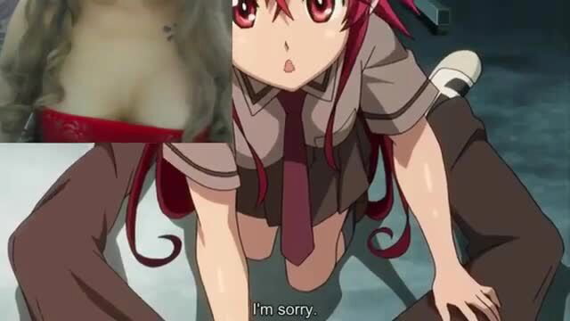 Anime girl in school uniform apologizes topless, camgirl reaction porn