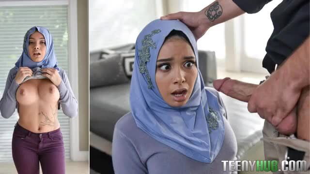 Aaliyah Hadid in hijab shocked by huge cock tease, tits out
