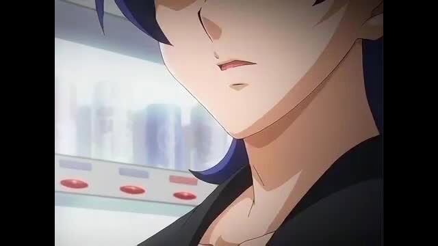 Closeup of seductive Japanese JAV girl with blue hair smirking