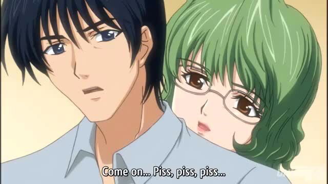 Anime teacher with green hair urges student to cum, JAV hentai scene