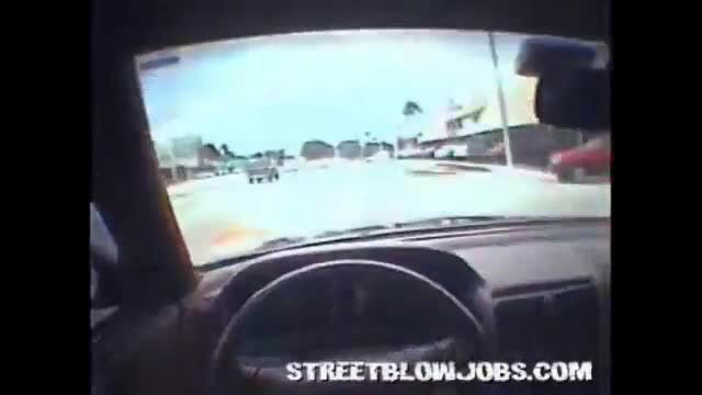 Sexy girl shows deepthroat skills in car on street blowjobs