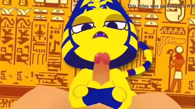 Ankha Egyptian cat goddess licks cock in furry hentai animation