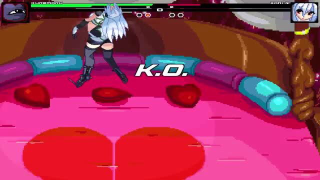 Kuromaru KOs Iari-R in lingerie fight, sexy anime hentai scene