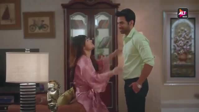 Indian couple foreplay in lingerie silk robe teasing