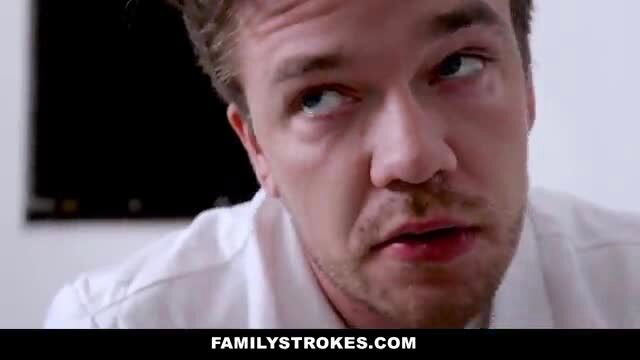 Anastasia's stepbrother stares intensely in FamilyStrokes threesome