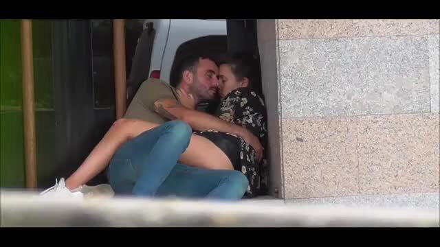 Voyeur catches hot couple passionately kissing in public daylight