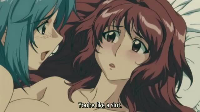 Anime hentai girls whispering slut tease, nude redhead with green-haired friend