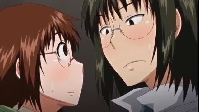 Blushing anime girls with glasses in close-up flirty stare, Junk Land vol.1 hentai