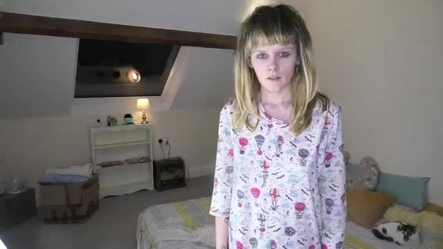 Sydney Harwin in cute pajamas, innocent blonde teen look