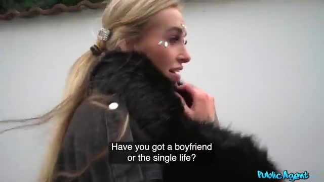 Blonde model Daisy Lee in fur coat, smiling side profile, Public Agent