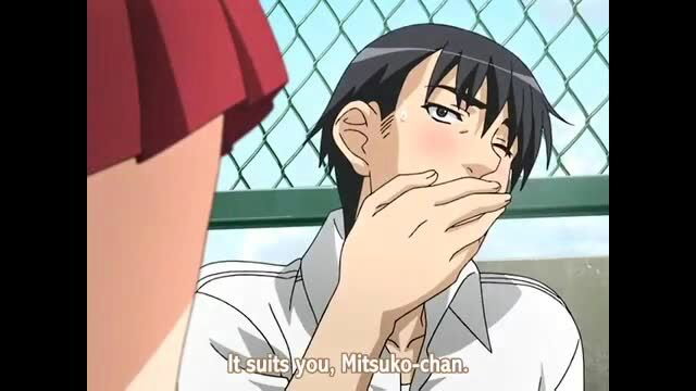 Anime JAV guy compliments Mitsuko-chan in school uniform skirt tease