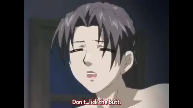 Anime milf with intense expression saying 'Don't lick the butt'