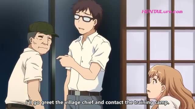 Hentai students talk with village men before gangbang orgy