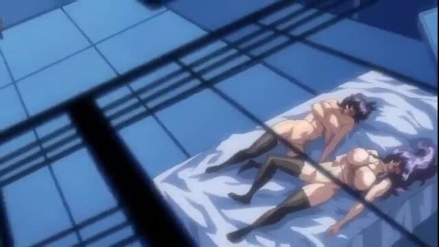 Kangoku Senkan vol.4 hentai: nude purple-haired anime babe in stockings fucked on bed