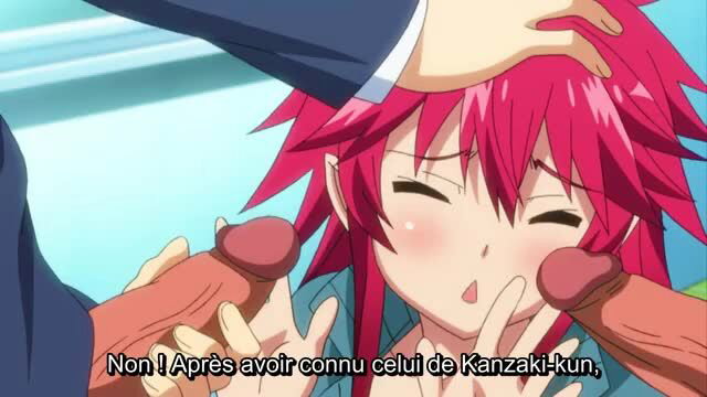 Redhead hentai girl groped by hands on tits and face in JAV scene