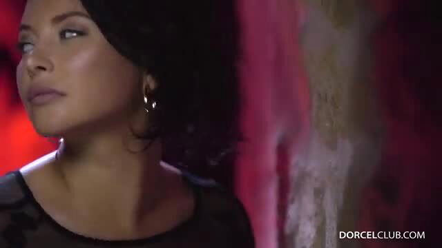 Anna Polina closeup in sexy black top, sultry gaze