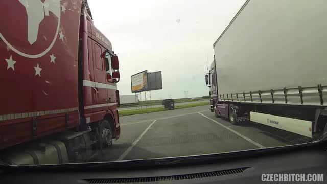 Hot Czech whore fucked in car by truckers on highway