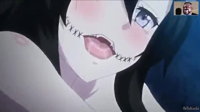 Closeup of sexy anime demon girl with stitches smirking lustfully