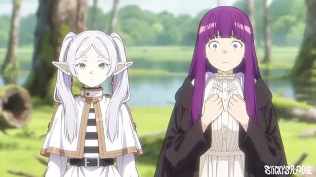 Twin-tailed elf girl and purple-haired beauty in fantasy outfits outdoors