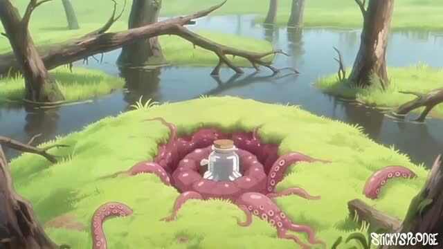 Tentacle monster emerges from jar in swamp, StickySpoodge hentai Tenta time vol.1 ep1